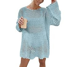 Prinbara Women Swimsuit Crochet Hollow Out Swim Cover Up Bikini Swimwear Knit Mesh Tunic Beach Dr... | Amazon (US)