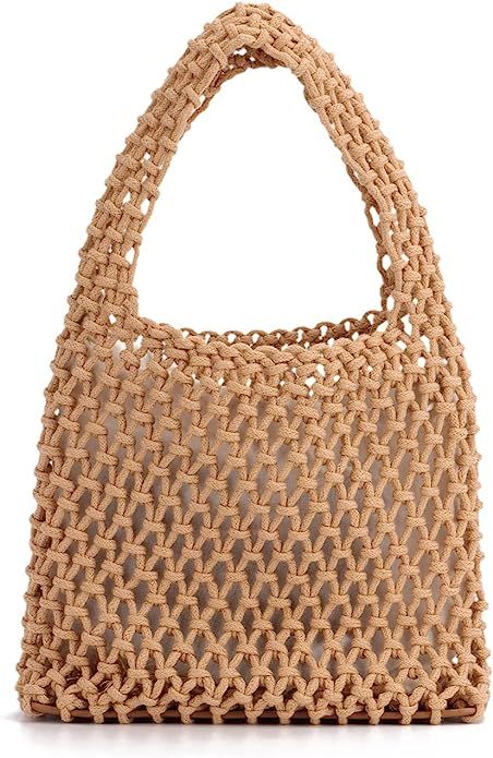 Oweisong Women Straw Travel Beach Bag Handmade Woven Fishing Net Handbag Tote Summer Weave Rattan... | Amazon (US)