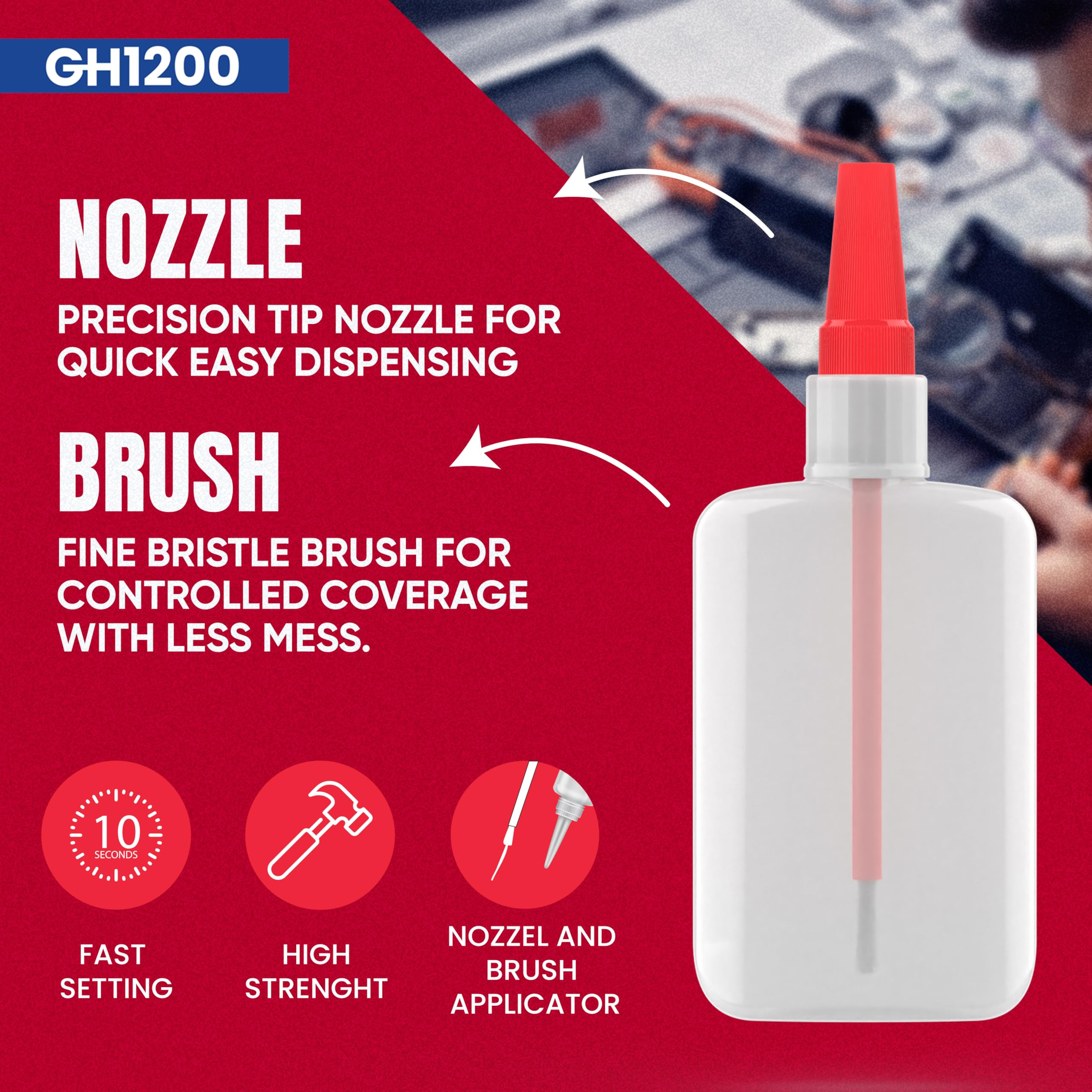 GH1200 (2-in-1) Super Glue with Brush Applicator & Nozzle, Mess Free Superglue Brush, Instant Nev... | Amazon (US)