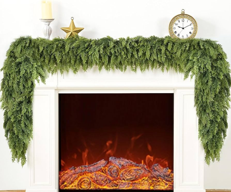9FT Double Fullness Christmas Cedar Garland with 280 Tips Cedar Branches Artificial Realistic Thi... | Amazon (US)