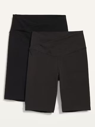 Extra High-Waisted PowerChill Crossover Biker Shorts for Women 2-Pack -- 8-inch inseam | Old Navy (US)