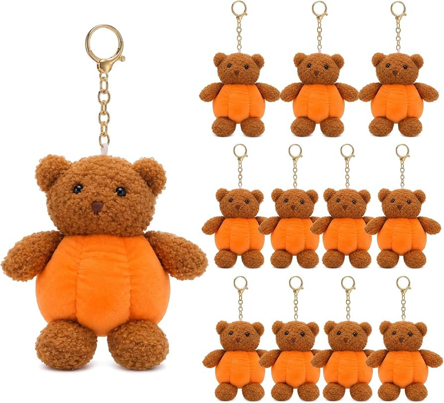 12 Pcs Halloween Mini Plush Bear Keychain, Pumpkin Ornament Bulk | Amazon (US)