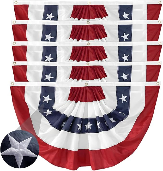 5 Pack American Pleated Fan Flag 1.5x3 Ft Patriotic Bunting – Embroidered Stars & Sewn Stripes,... | Amazon (US)