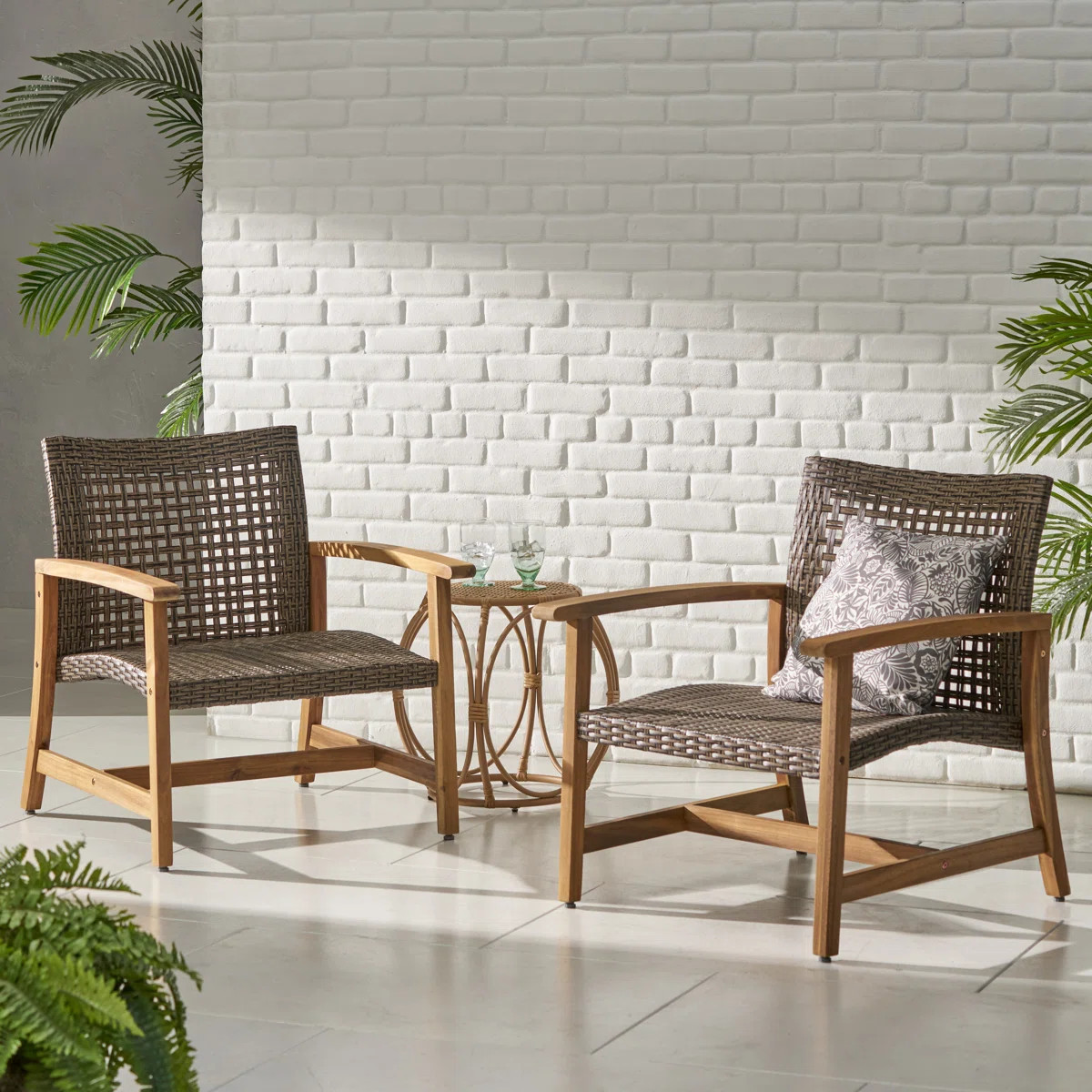 Wellard Outdoor Wood and PE Wicker Club Chairs (Set of 2) | Wayfair North America