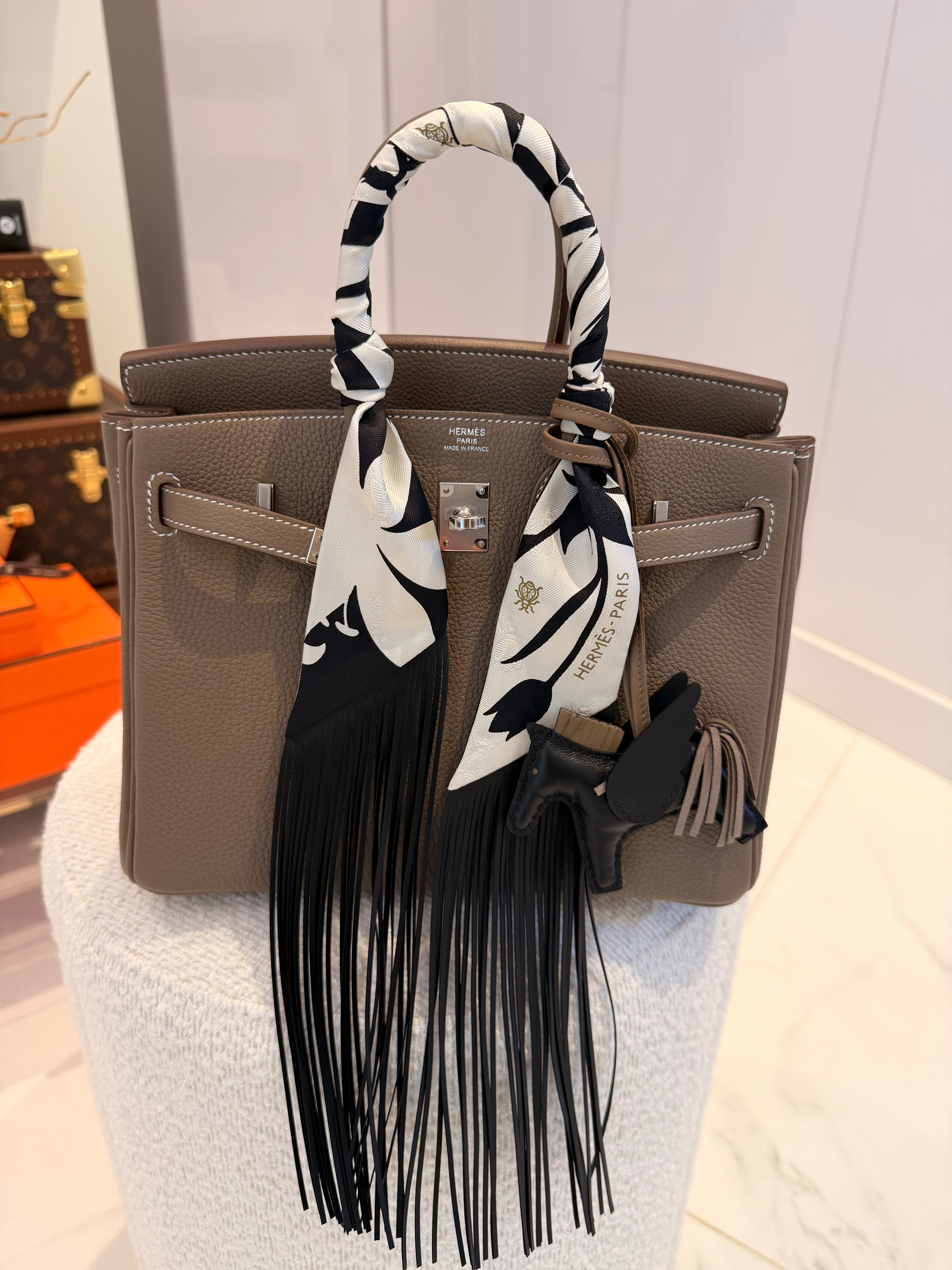 Hermes Twilly Fringe is very hard to get but Fashionphile has many colors and prints. @fashionphile 

 #LTKootd #LTKSeasonal