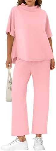 Yousify Women's Oversized Lounge Set 3/4 Batwing Sleeve Crew Neck Pullover Top Wide Leg Pants Two... | Amazon (US)