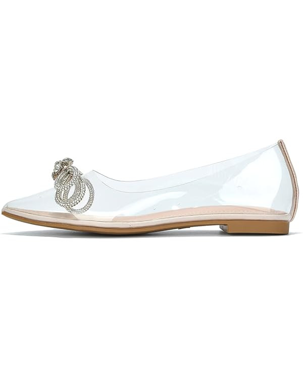 Cape Robbin Stearling Pointed Toe Flats for Women, Women's Flats with Rhinestone Bow | Amazon (US)