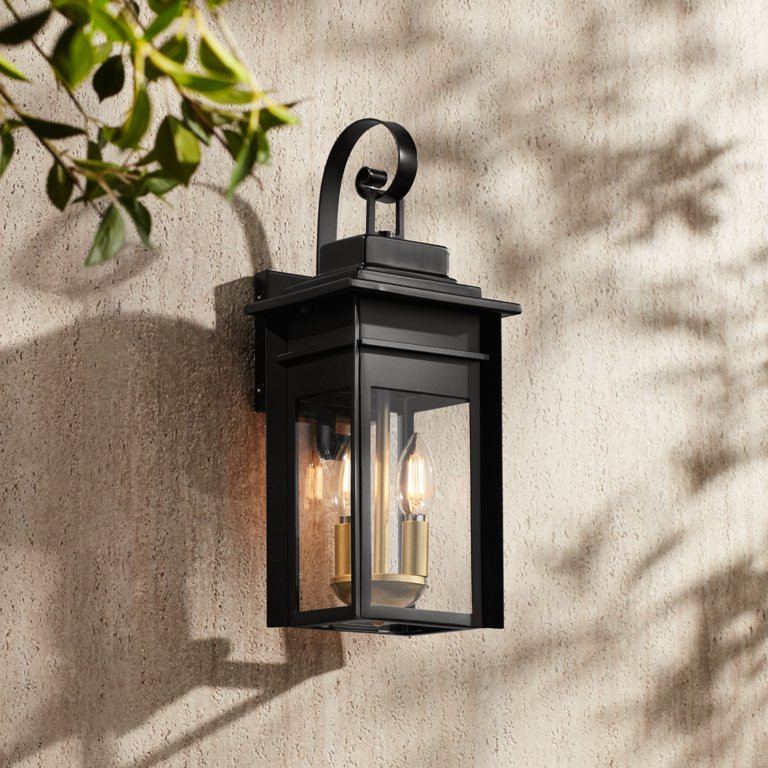 Franklin Iron Works Rustic Farmhouse Outdoor Wall Light Fixture Black 2-Light 17" Clear Glass Sha... | Walmart (US)