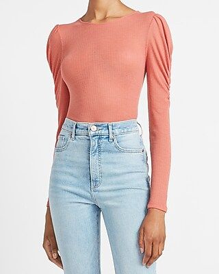 Ruched Puff Sleeve Tee Pink Women's L | Express