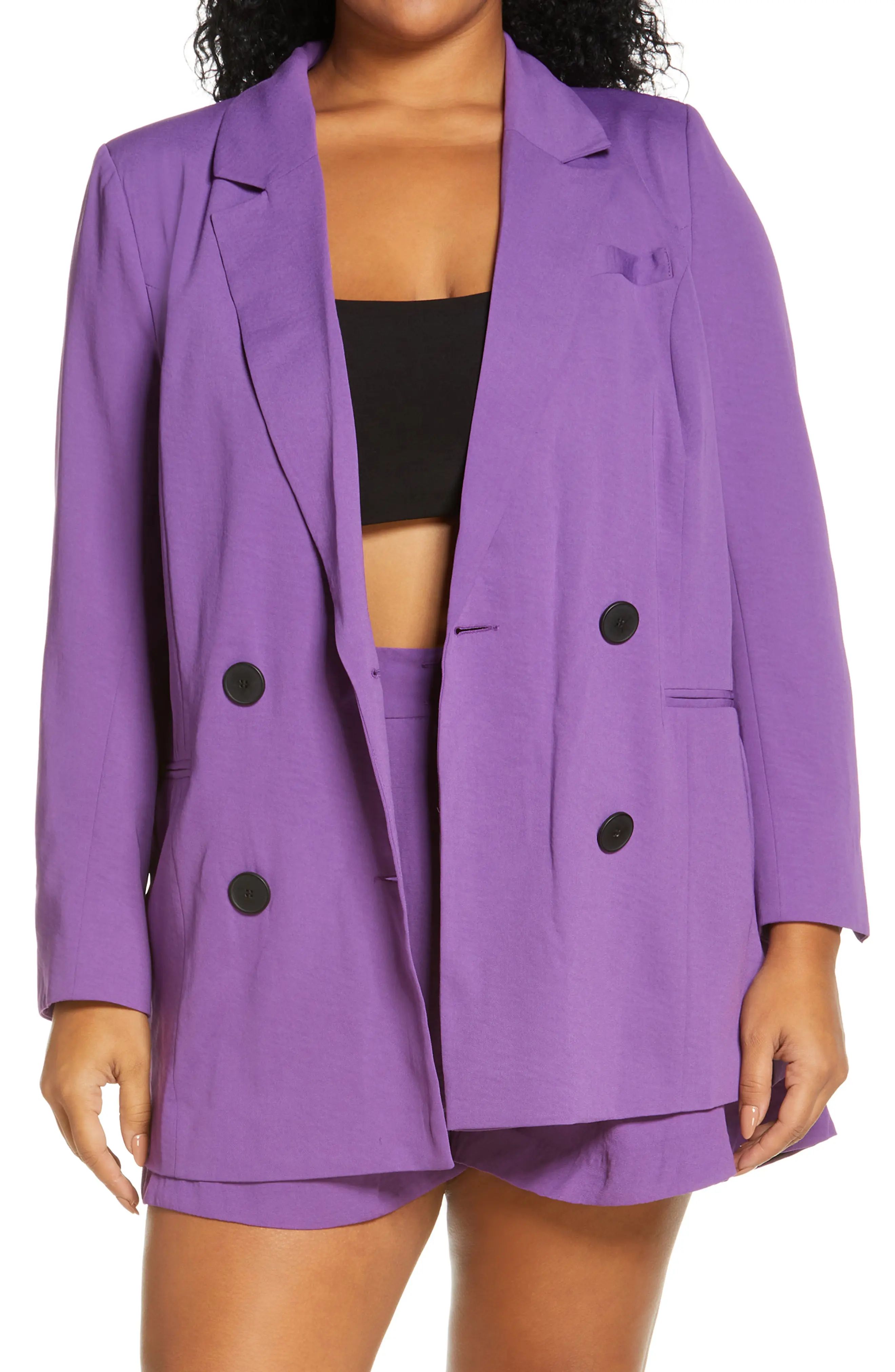 River Island Structured Double Breasted Blazer, Size 22 Us in Medium Purple at Nordstrom | Nordstrom