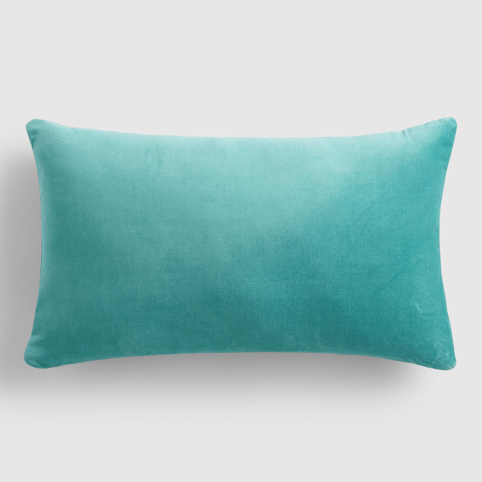 Teal  Velvet  Lumbar Pillow: Blue - Cotton by World Market | World Market