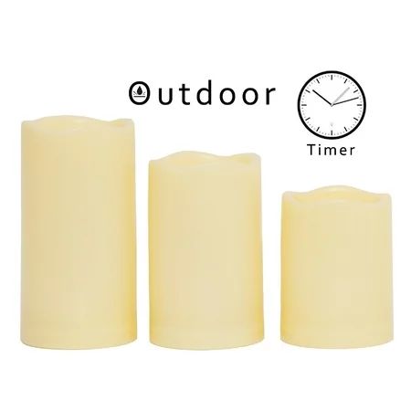 EcoGecko 3 PCS Outdoor Weatherproof Flameless Candles with Timer Realistic Flickering LED Pillar Can | Walmart (US)