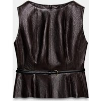 Zara - Faux Leather Belted Top In Brown - S - Woman | Zara UK