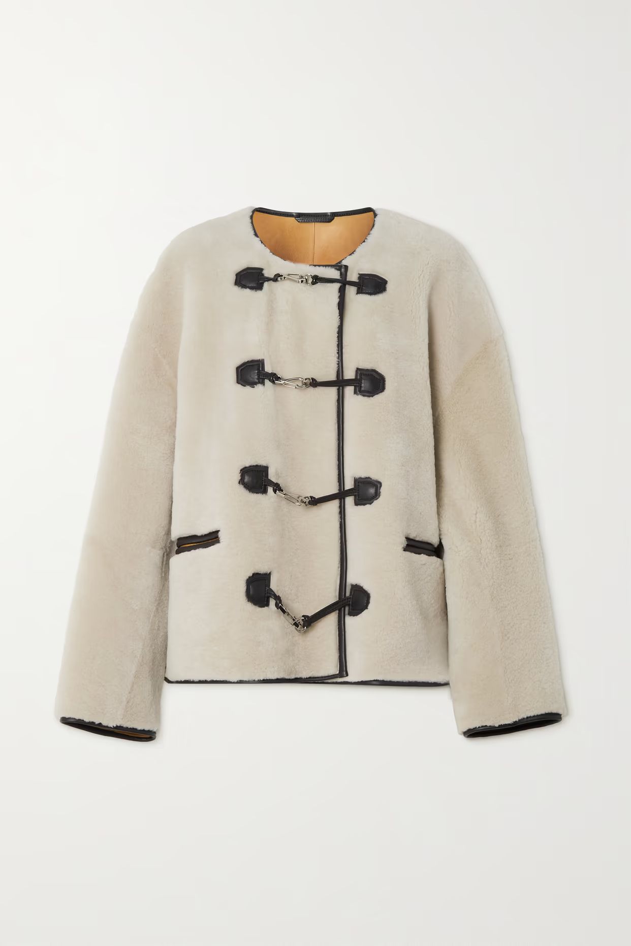 TOTEME - Leather-trimmed Shearling Jacket - Off-white | NET-A-PORTER (US)