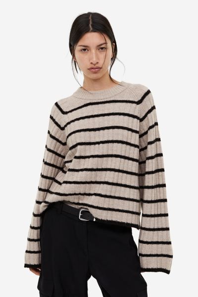 Rib-knit Sweater - Taupe/striped - Ladies | H&M US | H&M (US + CA)