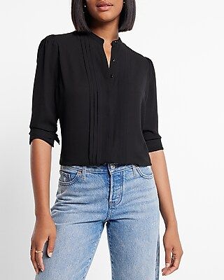 Pleated Front Stand Collar Portofino Shirt | Express