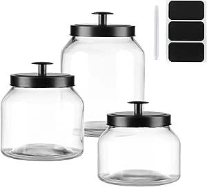 Clear Glass Kitchen Canister Set, Cookie Jar, Food Storage Container, Bathroom Jar with Metal Air... | Amazon (US)