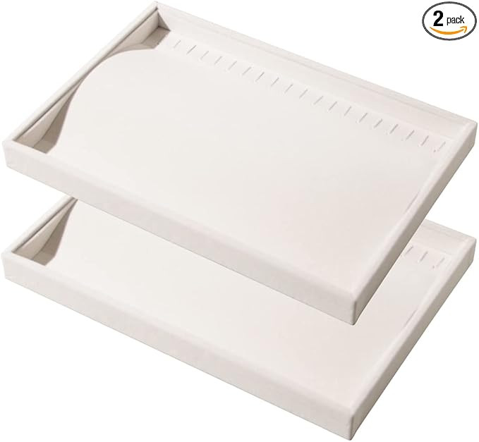 2 Pcs Stackable Jewelry Organizer Trays,20 Hooks Necklace Chains Display Storage Trays Holder (Be... | Amazon (US)