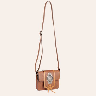 Justin Pecan & Caramel Leather Silver Concho Crossbody Bag | Cavender's
