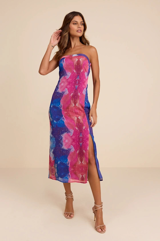 Bethany Blue Multi Clip Dot Strapless Cutout Midi Dress | Easter dresses for women | Lulus
