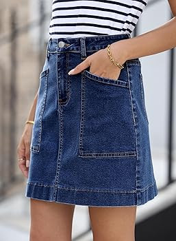 Sidefeel Women's Jean Skirt High Waisted Stretch Casual Summer Zimbaplatinum Denim Skirt with Poc... | Amazon (US)