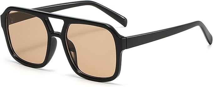 Retro Aviator Sunglasses for Women Men 70s Vintage Trendy, Square Retro Double Bridge Aviators Su... | Amazon (US)