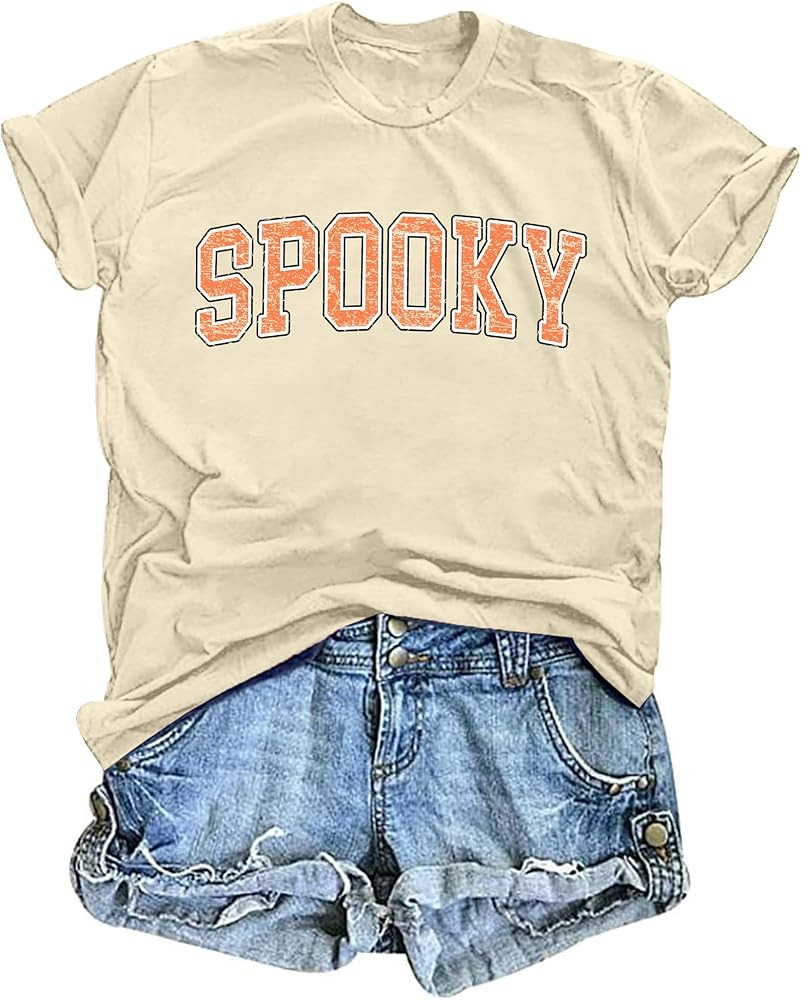 LAZYCHILD Spooky Shirt Women Halloween T-Shirt Spooky Letter Print Short Sleeve Halloween Graphic... | Amazon (US)
