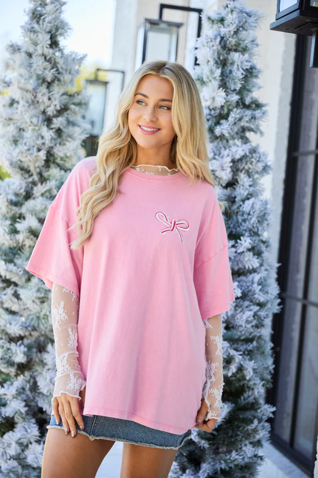 Christmas Loving Gal Pink Oversized Graphic Tee | Pink Lily