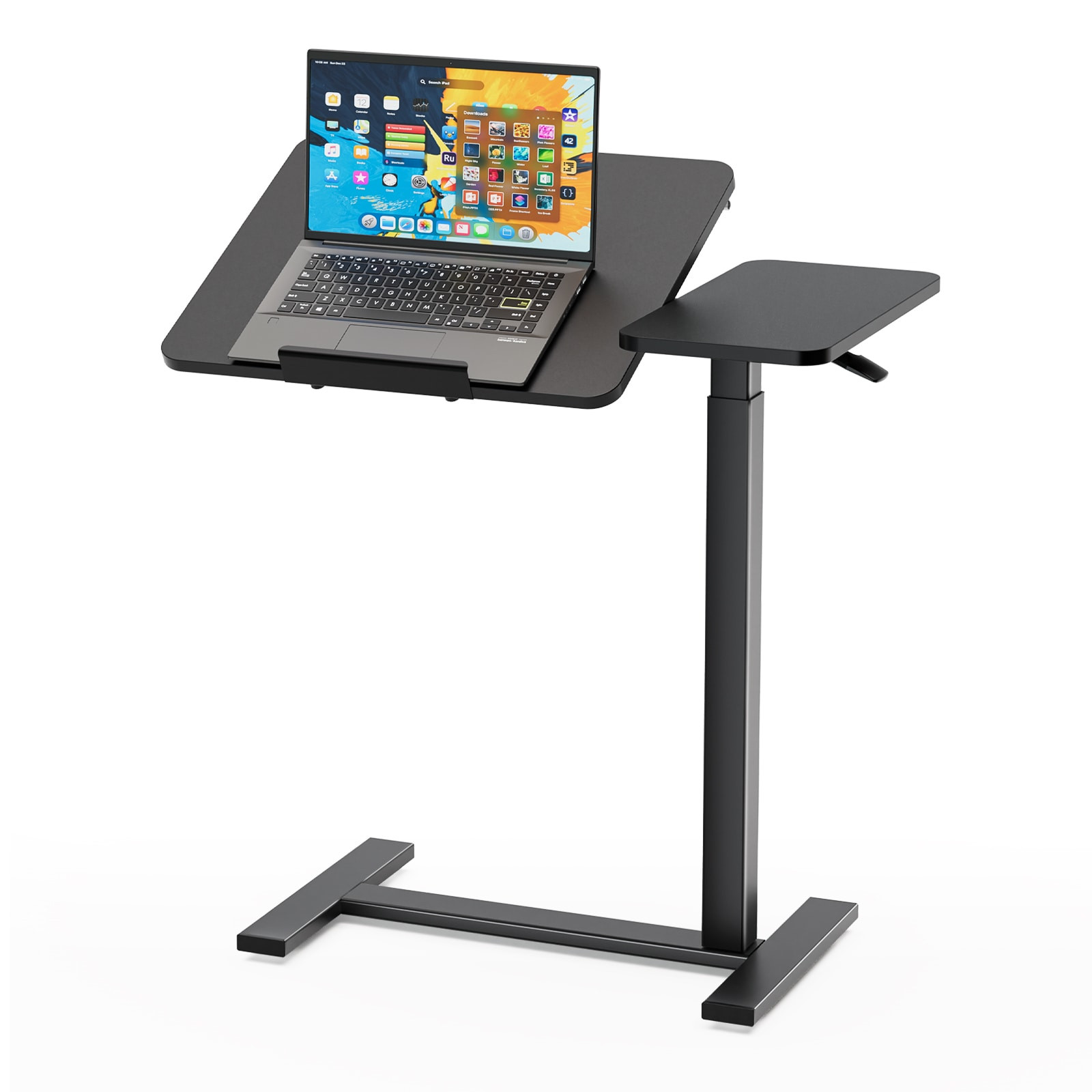 OOU Adjustable Overbed Table with Wheels Mobile Rolling Laptop Desk Tilting Bedside Table for Bed Sofa Office Use Black Stainless Steel one_size | Lowe's