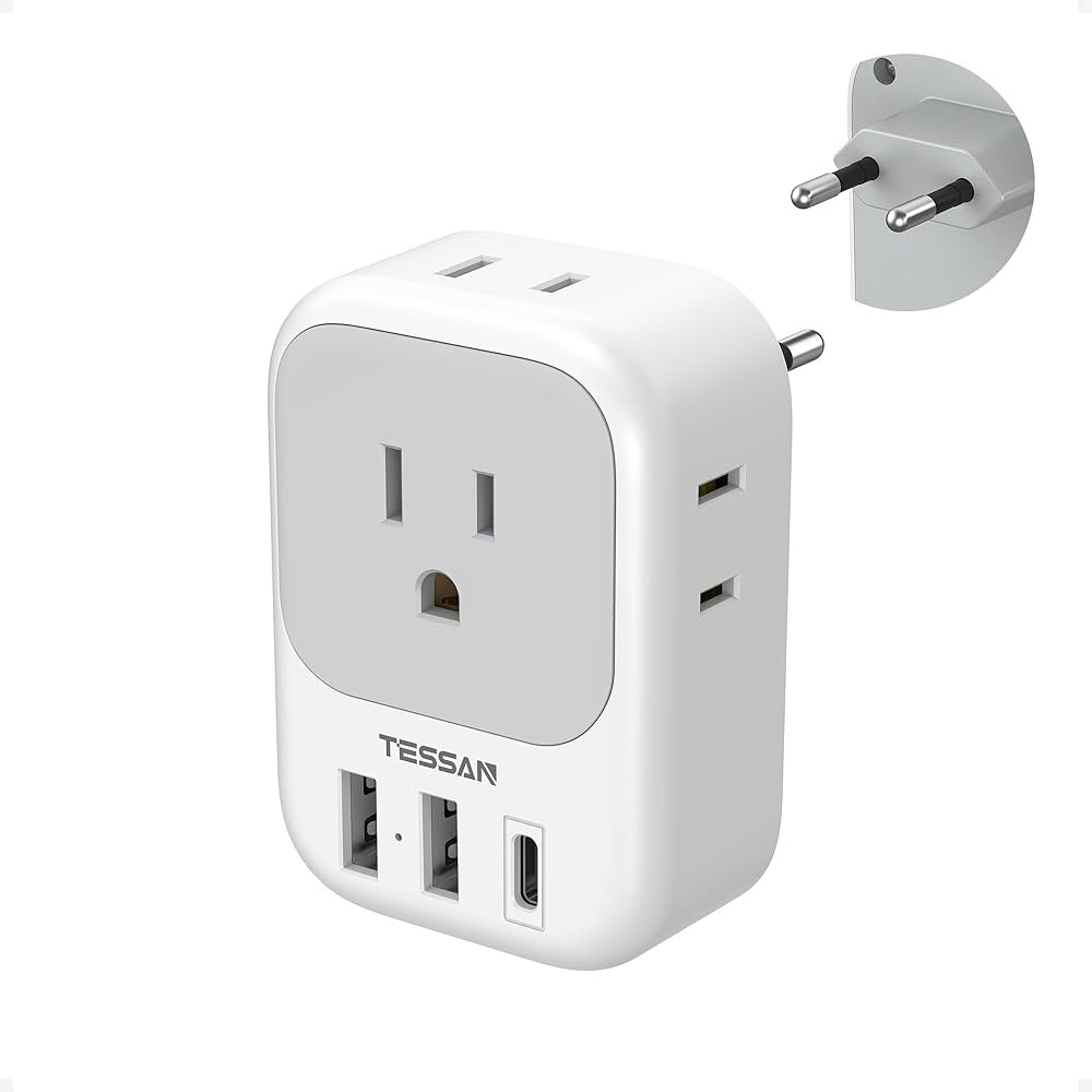 European Travel Plug Adapter USB C, TESSAN International Plug Adapter with 4 AC Outlets 3 USB Cha... | Amazon (US)