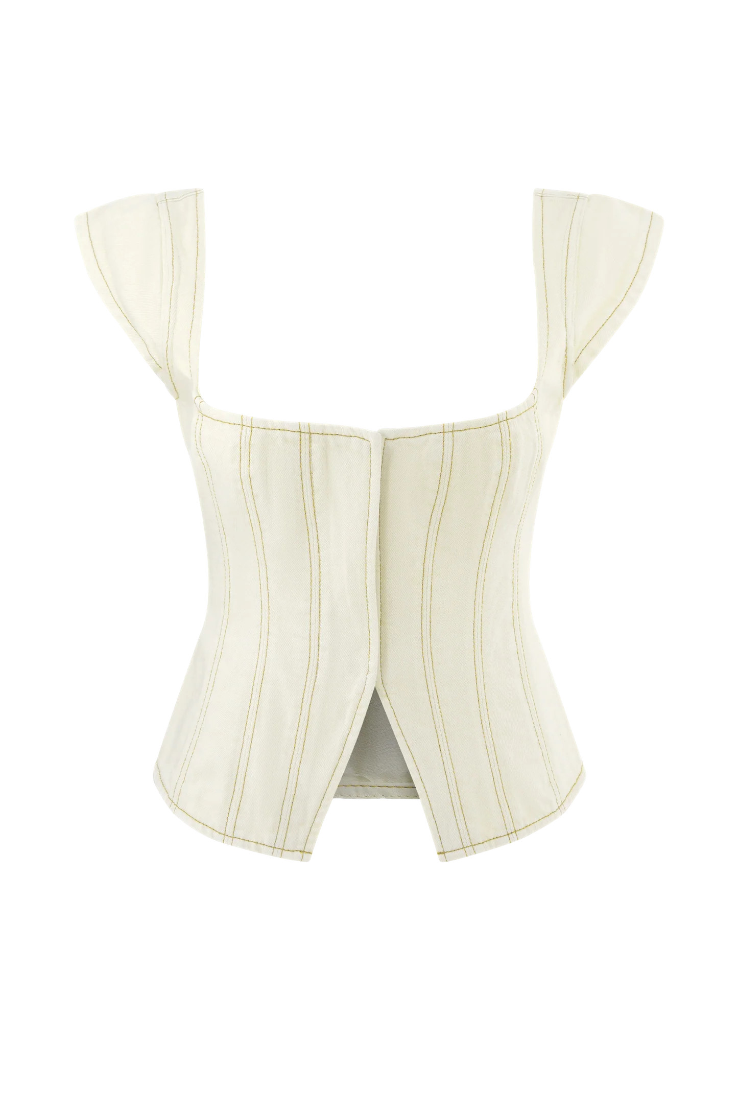 Loretta Cap Sleeve Denim Top - Ecru | MESHKI US