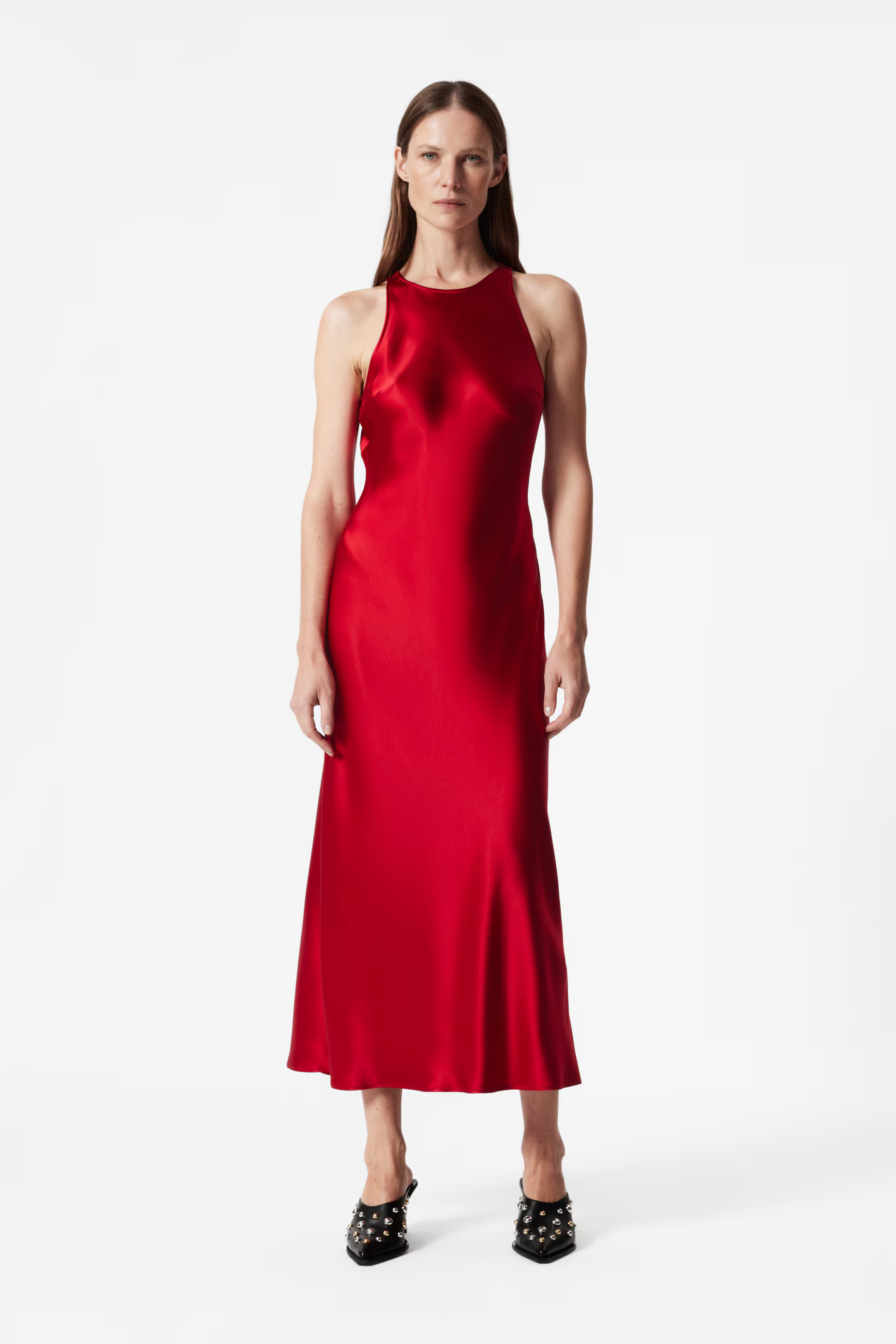 Sleeveless Satin Midi Dress - Dark Red - Ladies | H&M GB | H&M (UK, MY, IN, SG, PH, TW, HK)