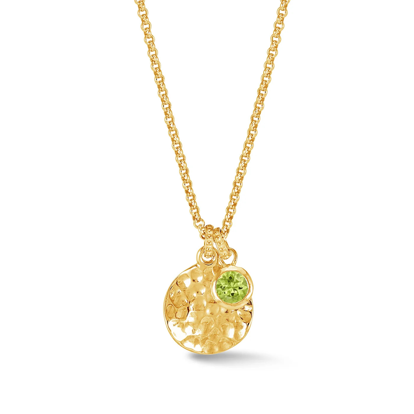 Hammered Disc & 5mm Peridot Array Pendant | Dower & Hall (Global)