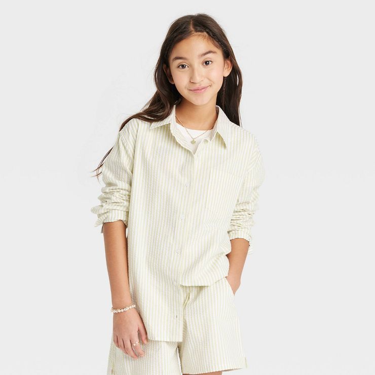 Girls' Poplin Button-Up Shirt - art class™ | Target