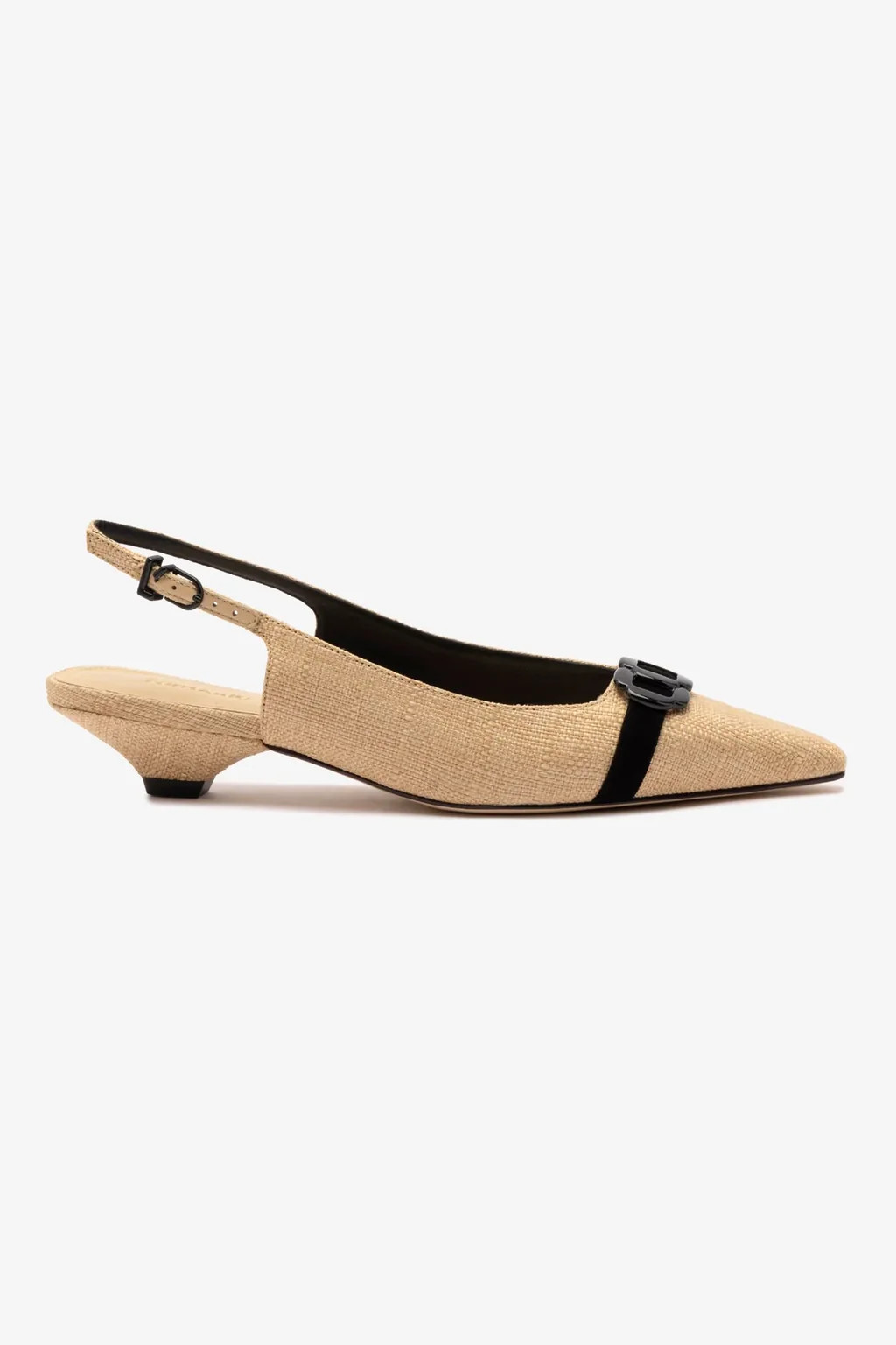 Franca Pump In Beige Raffia and Black Trimming | Larroude
