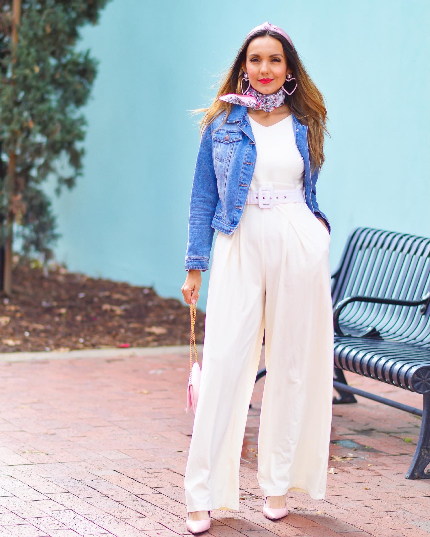 Spring ready! White jumpsuit, denim jacket, pastels, light pink aesthetic, classy style. 

#LTKunder100 #LTKsalealert #LTKworkwear