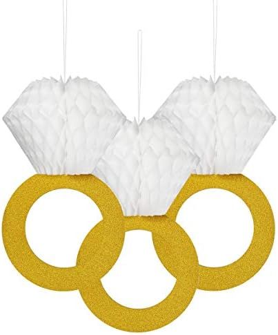 Amazon.com: Glitter Gold Honeycomb Diamond Ring Hanging Decorations (3 Pieces) Bachelorette Party... | Amazon (US)