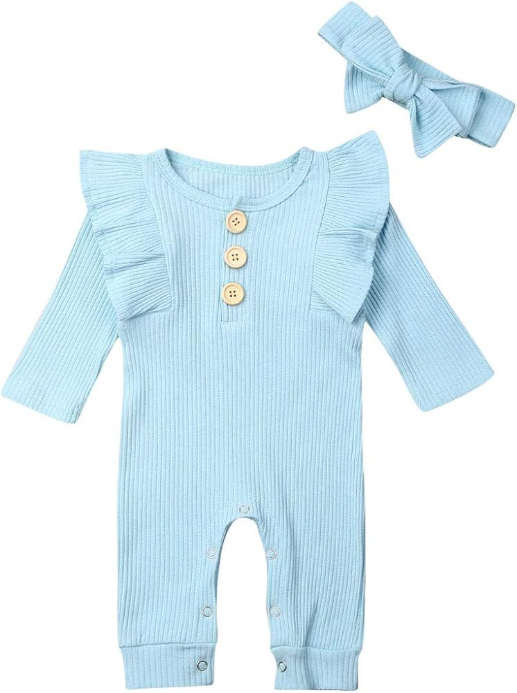 Mekysd Newborn Kids Baby Boys Cute Solid Color Long Sleeve Button Up Romper Jumpsuit Top Outfits ... | Amazon (US)