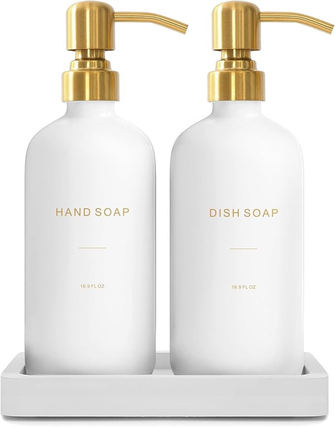Gold Soap Dispenser Set, Glass Soap Dispenser with Stainless Steel Pump, Perfect for Modern Kitch... | Amazon (US)