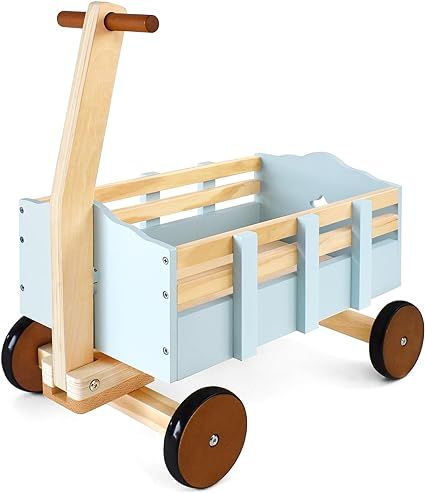 PairPear Kids Wagon Toy,Wooden Toys Cargo Walker Cart Wagon Stroller,Toddler Push and Pull Baby W... | Amazon (US)
