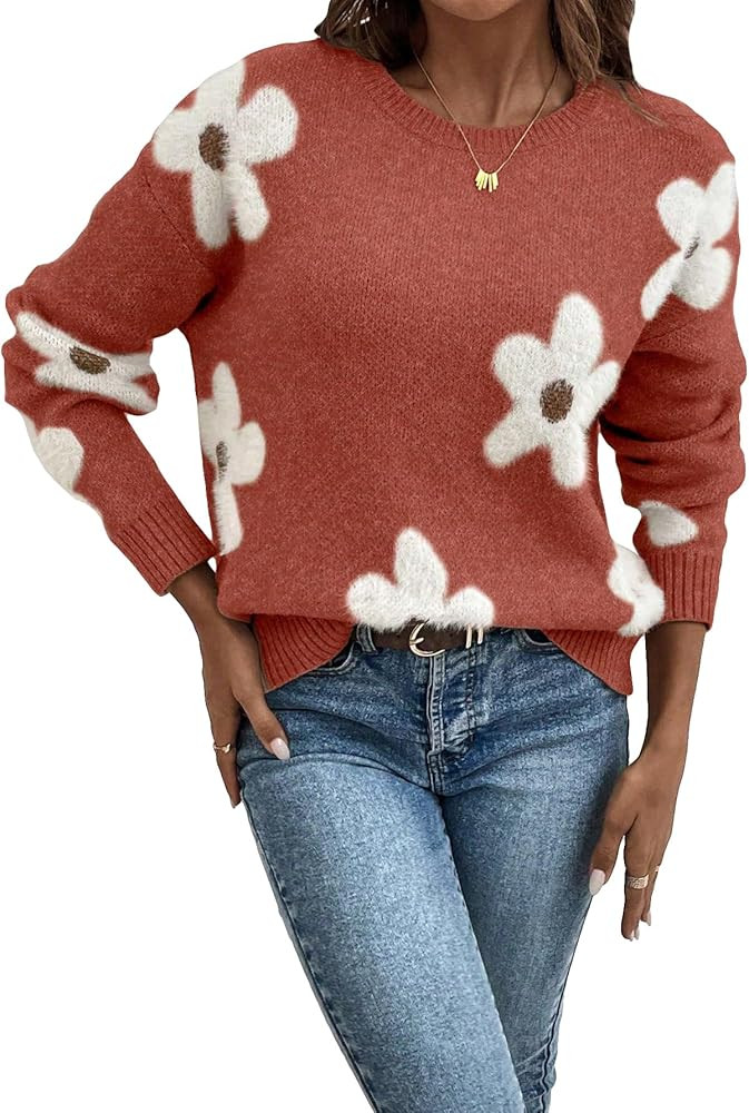 SOLY HUX Women's Floral Sweaters 2024 Fall Winter Crew Neck Pullover Tops Long Sleeve Casual Loos... | Amazon (US)