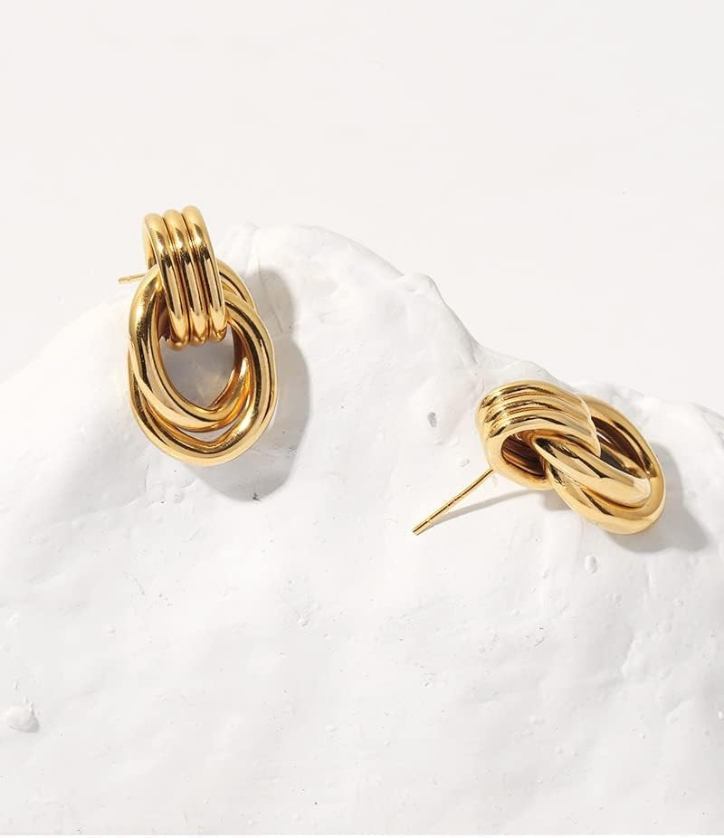 Gold Silver Cricle Statement Hoop Earrings Stud for Women Girls, Designer Aesthetic Doorknocker D... | Amazon (US)