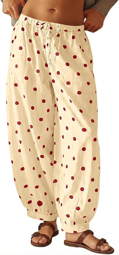 Tankaneo Womens Polka Dots Harem Pants Baggy Trendy Casual Elastic High Waist Wide Leg Balloon Lo... | Amazon (US)