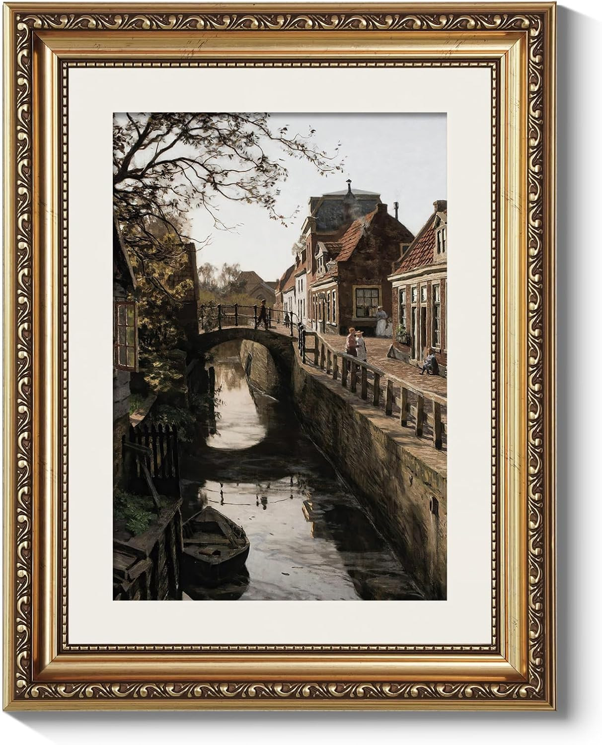 ARPEOTCY Vintage Gold Framed Country Wall Art, Bedroom Living Room Dutch Town Streets Picture Wall Decor, Canvas Prints, Antique Picture Frame Rustic Paintings Home Farmhouse Decor, 11x14 Inch | Amazon (US)