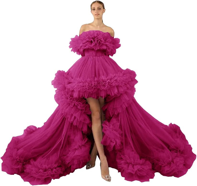 Puffy Ruffles Tulle Robe for Maternity Photoshoot Sheer Off Shoulder Maternity Robe Pregnant Baby Sh | Amazon (US)