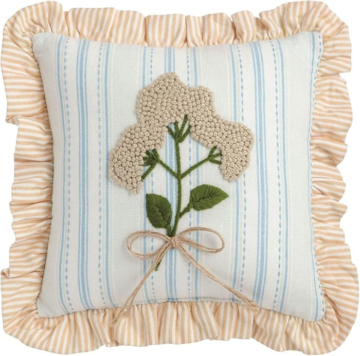 Mud Pie Blue Stripe Embroidered Floral Pillow | Amazon (US)