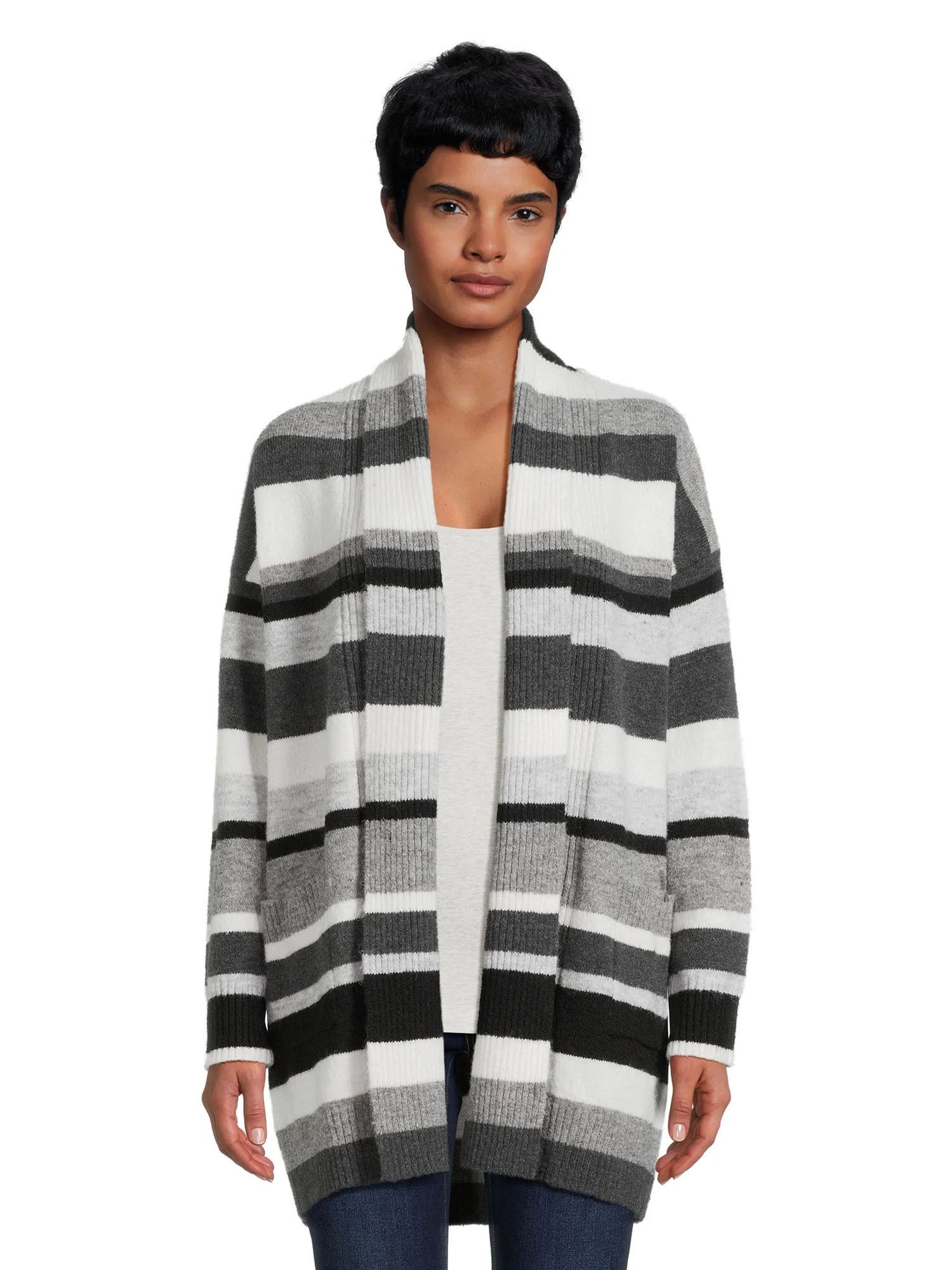 Time and Tru Women's Fuzzy Cardigan Sweater with Pockets, Midweight, Sizes XS-XXXL | Walmart (US)