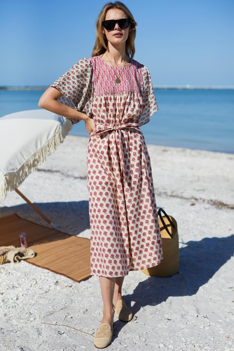 Basalie Midi Dress - Patchwork Rosey Organic | Emerson Fry