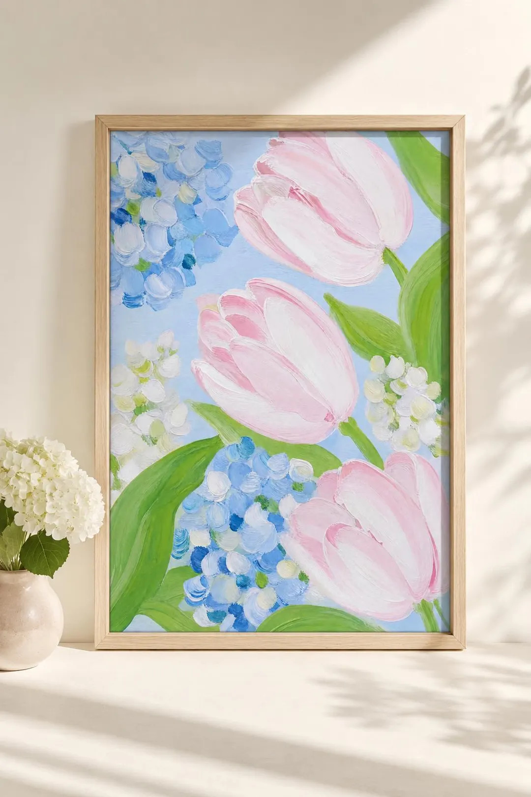 Pink Tulip Hydrangea Wall Art, Preppy Floral Printable, Blue Pink Flower Print, Grandmillennial D... | Etsy (Global)