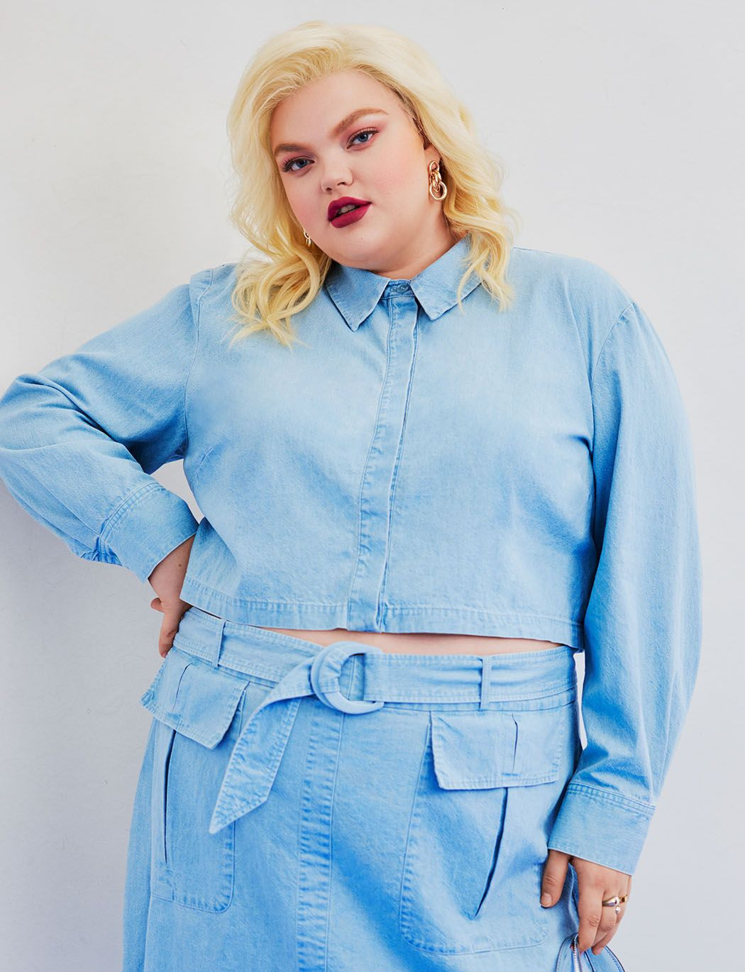 Chambray Cropped Button Down | Eloquii